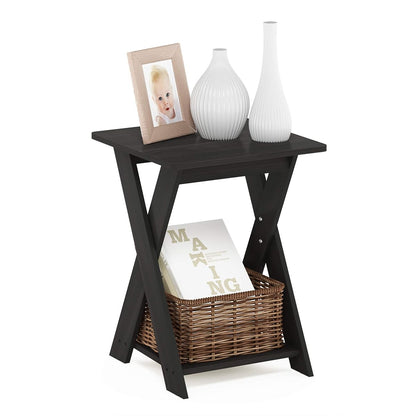 Modern Simplistic Side Table, 2-Tier Square End Table with Lower Open Shelf and X-Legs, Criss-Crossed Night Stand, Bedside Table, for Living Room, Bedroom, Espresso