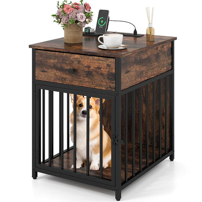 Dog Crate End Table with Charging Station