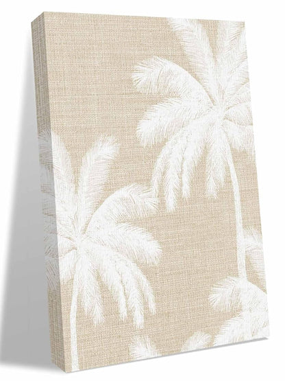 NuYeBiofx Farm Palm Trees Silhouette Beige Linen Canvas Wall Art Prints,48"x32" Framed Picture Artwork Tropical Summer Plant Printed Canvas Oil Painting for Living Room Bedroom Office,Ready to Hang