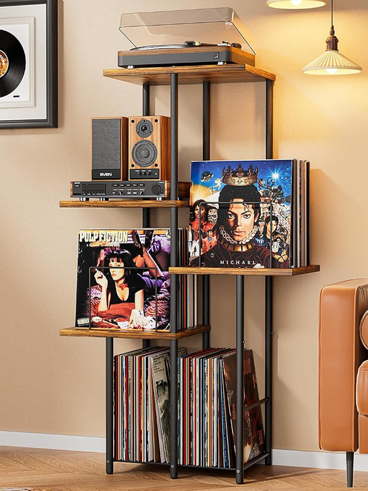 Record Player Stand, Vinyl Record Storage Holder with Display Shelf
