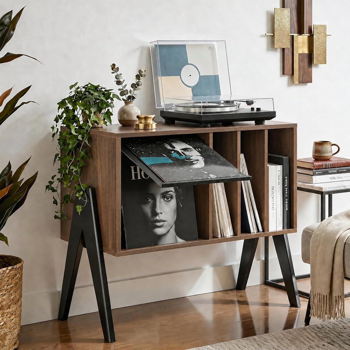 Record Player Stand with Vinyl Storage Cabinet