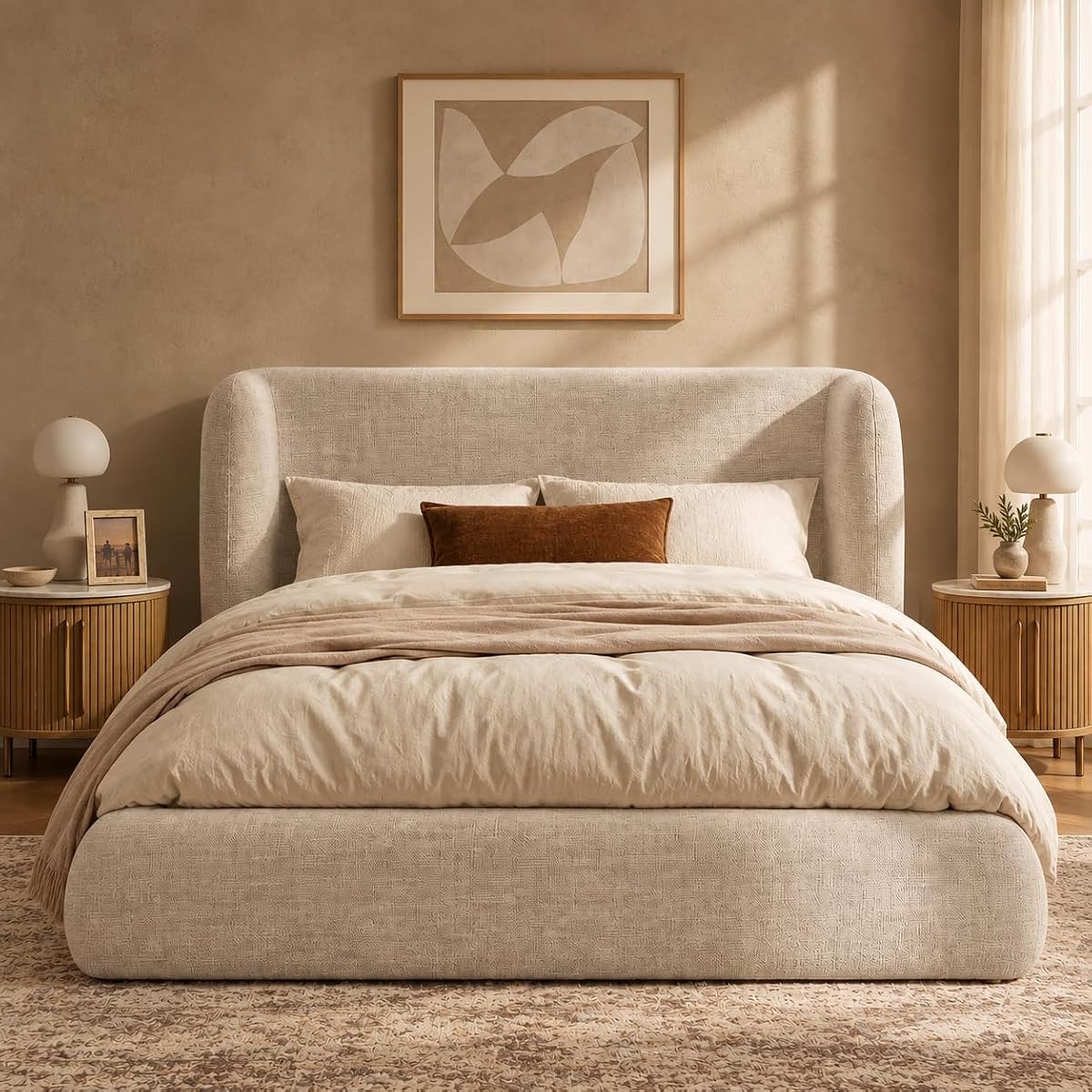 Queen Platform Bed Frame, Upholstered Queen Bed Frame with Headboard