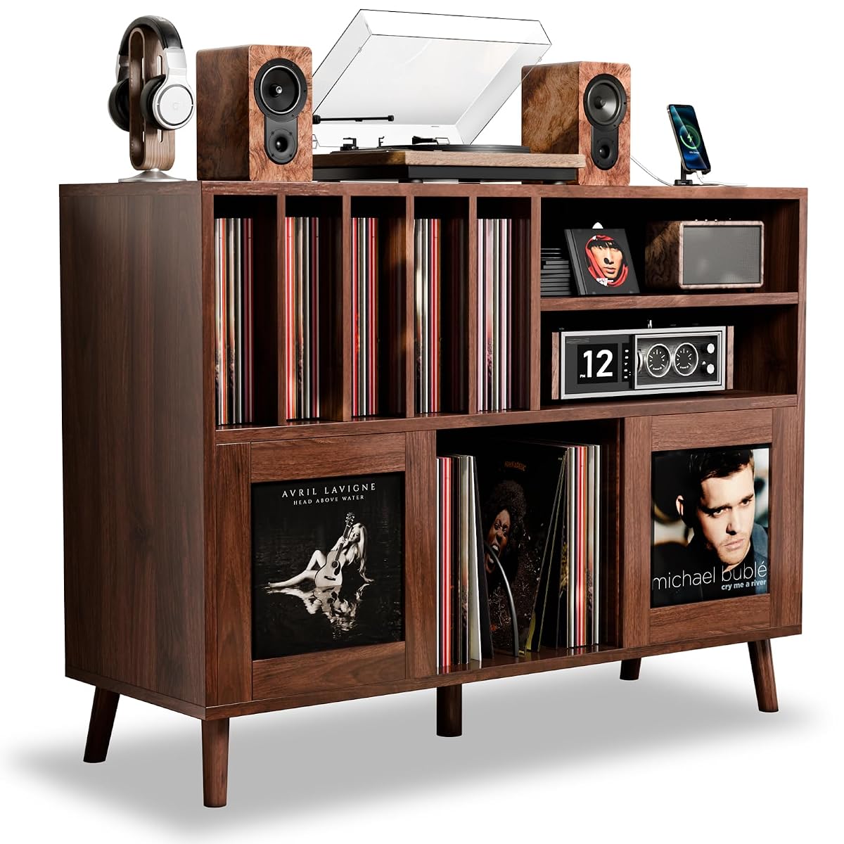 XL Record Player Stand with Sliding Doors,500+ Vinyl Record Storage Cabinet