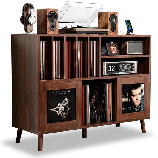 XL Record Player Stand with Sliding Doors,500+ Vinyl Record Storage Cabinet