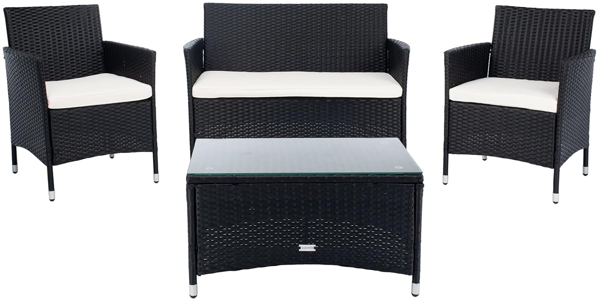 Bandele Black and Beige Outdoor Sofa Set