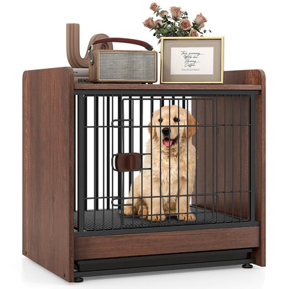 Dog Crate End Table, Wooden Dog Kennel Furniture with Removable Pull-Out Tray