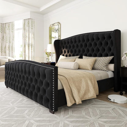 Queen Velvet Wingback Bed Frame