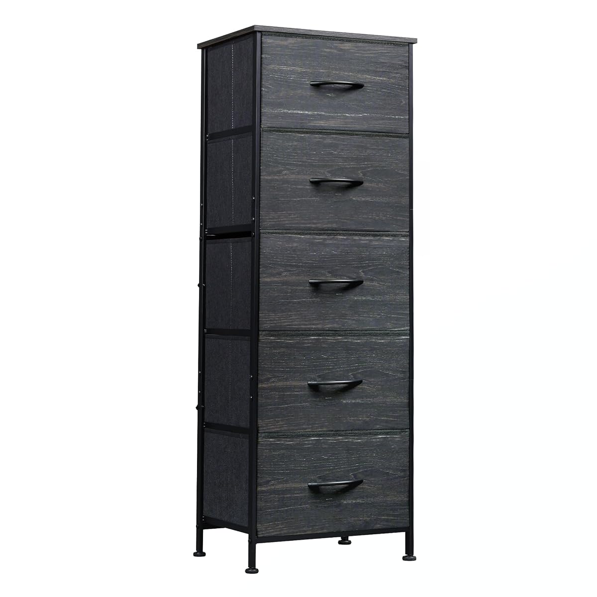 5 Drawer Dresser for Bedroom, Tall Chest of Drawers, Black Wood Grain