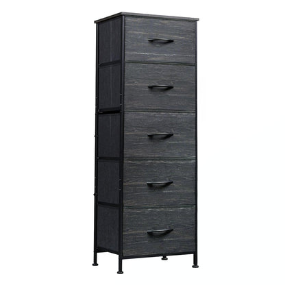 5 Drawer Dresser for Bedroom, Tall Chest of Drawers, Black Wood Grain