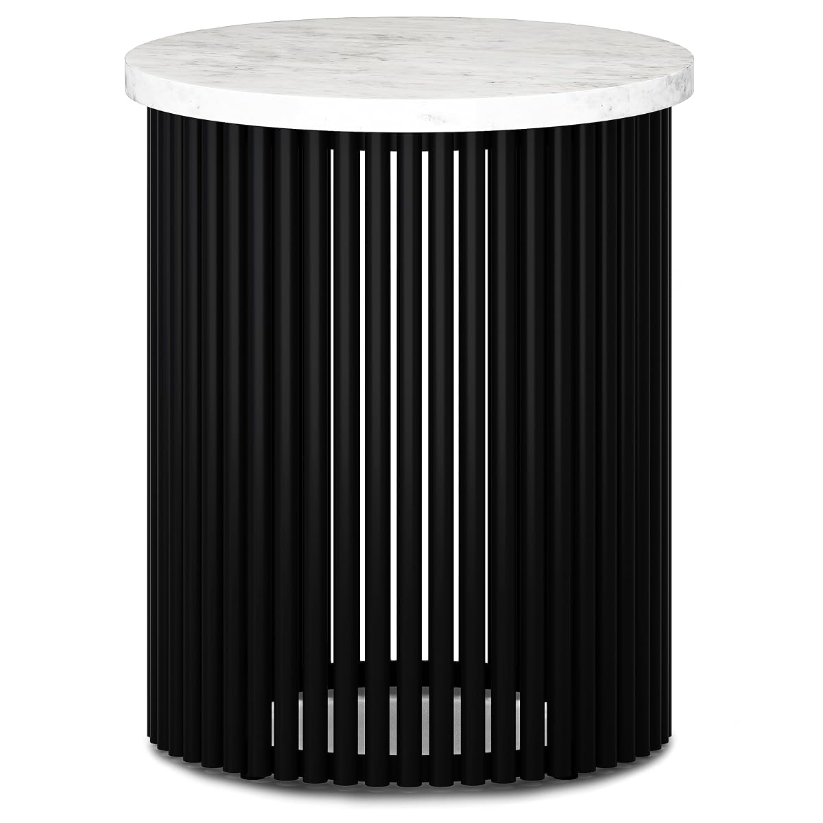 Demy Metal Accent Table - 18 in Wide Solid Metal Round Side Table with White Genuine Marble Top and Black, End Table for Living Room with Compact Design, Assembled