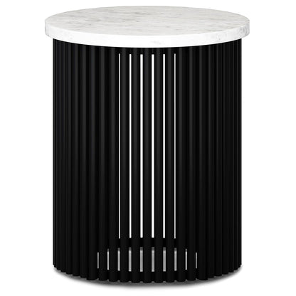 Demy Metal Accent Table - 18 in Wide Solid Metal Round Side Table with White Genuine Marble Top and Black, End Table for Living Room with Compact Design, Assembled