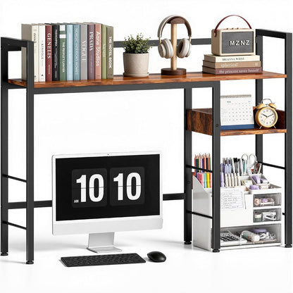 Desk Shelf, 38.6" Desk Hutch for Computer Monitor, Rustic Brown