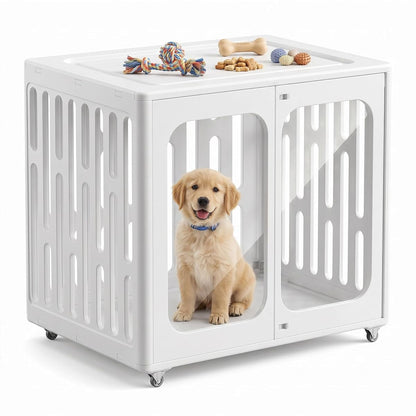 Medium B HDPE Dog Crate, 360° Swivel Wheels & Clear Acrylic Doors Windows