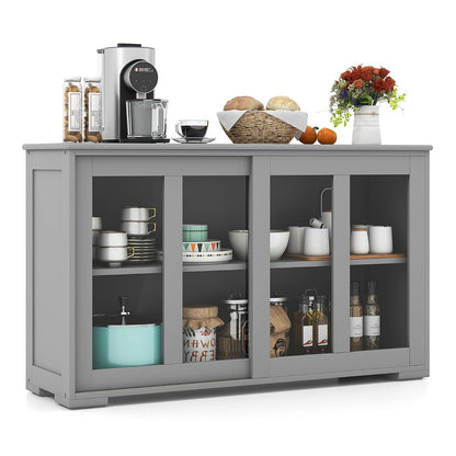 Buffet Sideboard with Storage, 2-Door Floor Cupboard | Sliding Tempered Glass Cabinet & Adjustable Shelf, Stackable Storage Cabinet for Kitchen, Entryway (Gray)