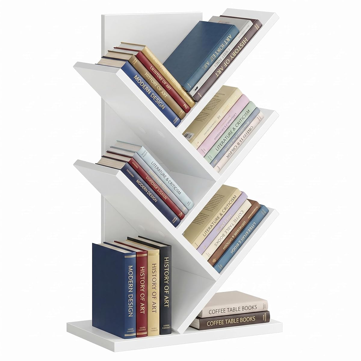 5 Tier Tree Bookshelf, Bookcase, Small Corner Shelf, Space Saving Book Tree for Home Office, Bedroom, Living Room, White