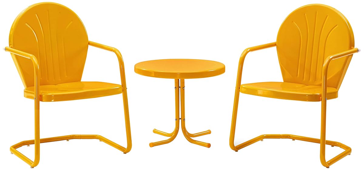 Griffith 3-Piece Outdoor Chair and Side Table Set, Retro Metal Bistro Patio Sets for Porch, Tangerine