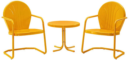 Griffith 3-Piece Outdoor Chair and Side Table Set, Retro Metal Bistro Patio Sets for Porch, Tangerine