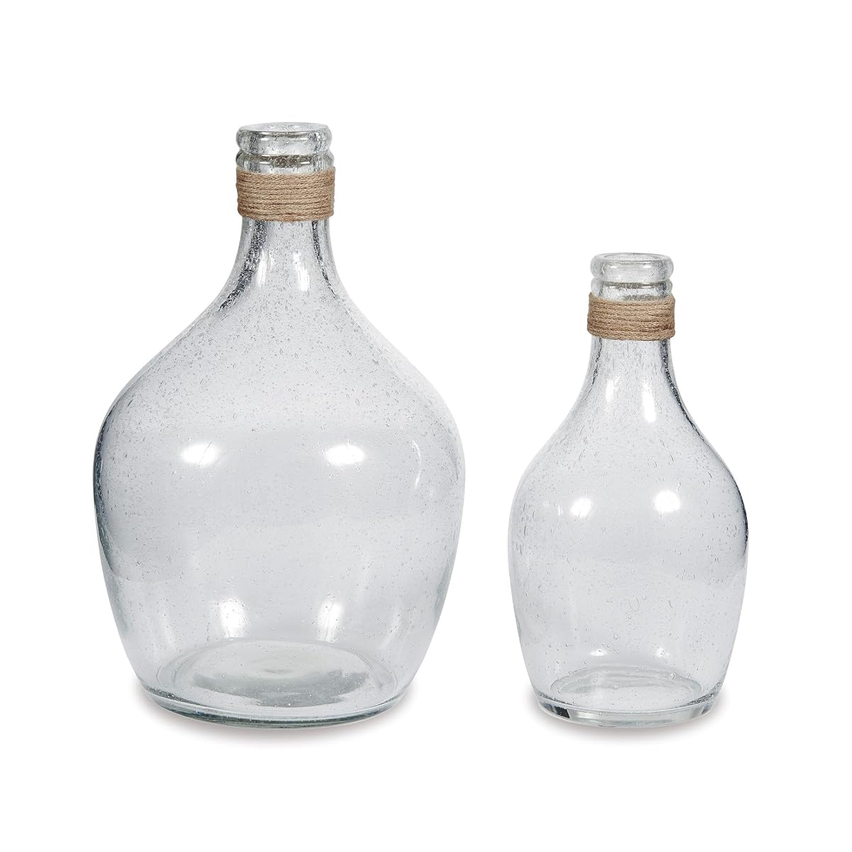 Signature Design by Ashley Marcin Modern Glass 2 Peiece Bottle Neck Vase Set, Clear