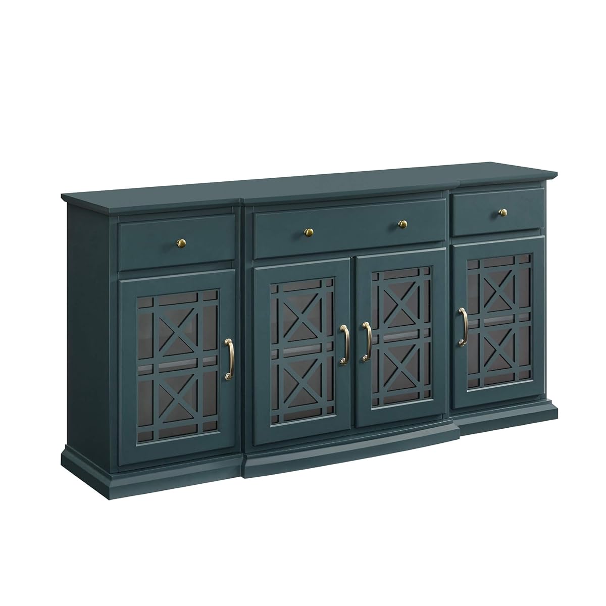 Modern Wood Glass Door Buffet Sideboard Living Room Entryway Serving Storage Cabinet Doors Dining Room Console, 60 Inch, Dark Teal