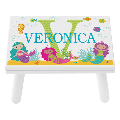 Let’s Make Memories Personalized My Own Name Step Stool - Children’s Step Stool - Sturdy Wood – Non-Toxic Paint, Sealer - Mermaid Design - White - 14’Wx9.25”Lx8.75”H - Ages 3+