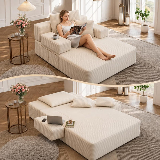 Oversized Chaise Lounge Chair Indoor,Corduroy Upholster Boneless Sofa Bed