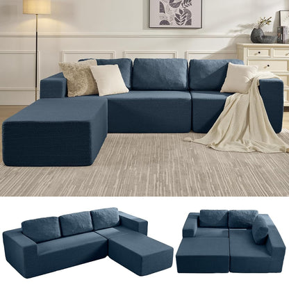 106" Modular Sectional Couch Left/Right Facing Convertible, L-Shape Modern Teddy Sofa, Deep Seat Upholstered Foam Couch for Living Room Bedroom, No Assembly Required (Blue, Teddy Boucle)