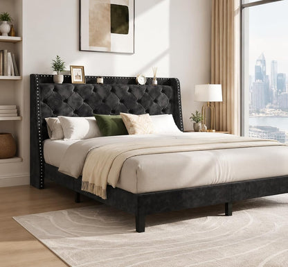 Queen Bed Frame with Storage Headboard