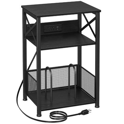 Record Player Stand with Charging Station, Vinyl Record Storage