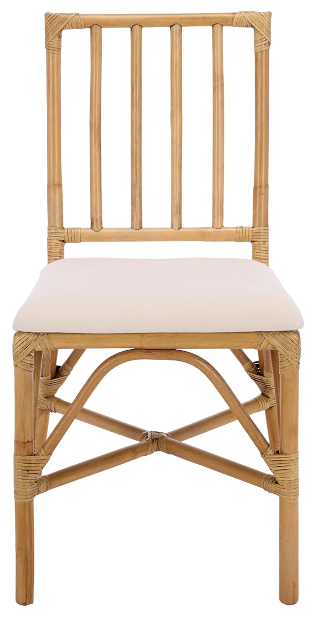 SAFAVIEH Furniture - Amal Set of 2 Dining Chairs - White & Honey Brown Wash - Upholstered Rattan Seating - Fully Assembled - Ideal for Dining Room, Kitchen, 17.7" Seat Height (ACH6535B-SET2)