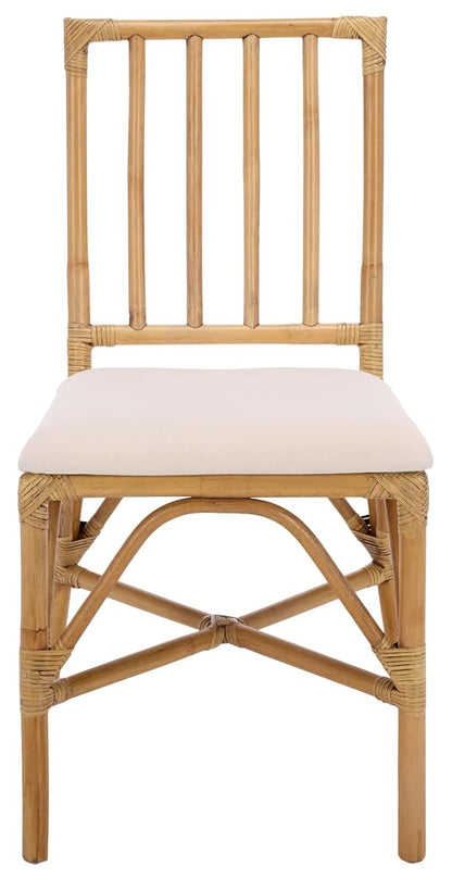 SAFAVIEH Furniture - Amal Set of 2 Dining Chairs - White & Honey Brown Wash - Upholstered Rattan Seating - Fully Assembled - Ideal for Dining Room, Kitchen, 17.7" Seat Height (ACH6535B-SET2)