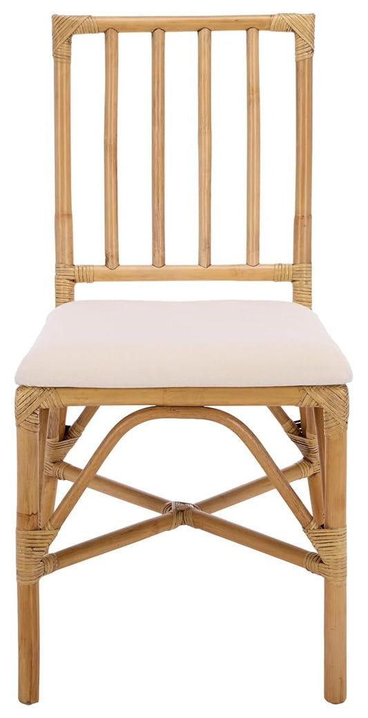 SAFAVIEH Furniture - Amal Set of 2 Dining Chairs - White & Honey Brown Wash - Upholstered Rattan Seating - Fully Assembled - Ideal for Dining Room, Kitchen, 17.7" Seat Height (ACH6535B-SET2)