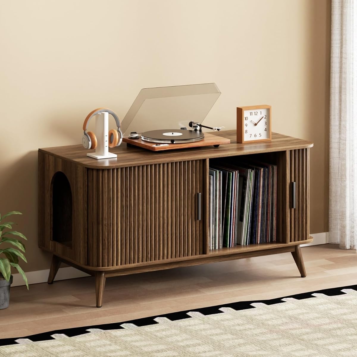 Modern Record Player Stand Vinyl Record Storage Up to 150 Records