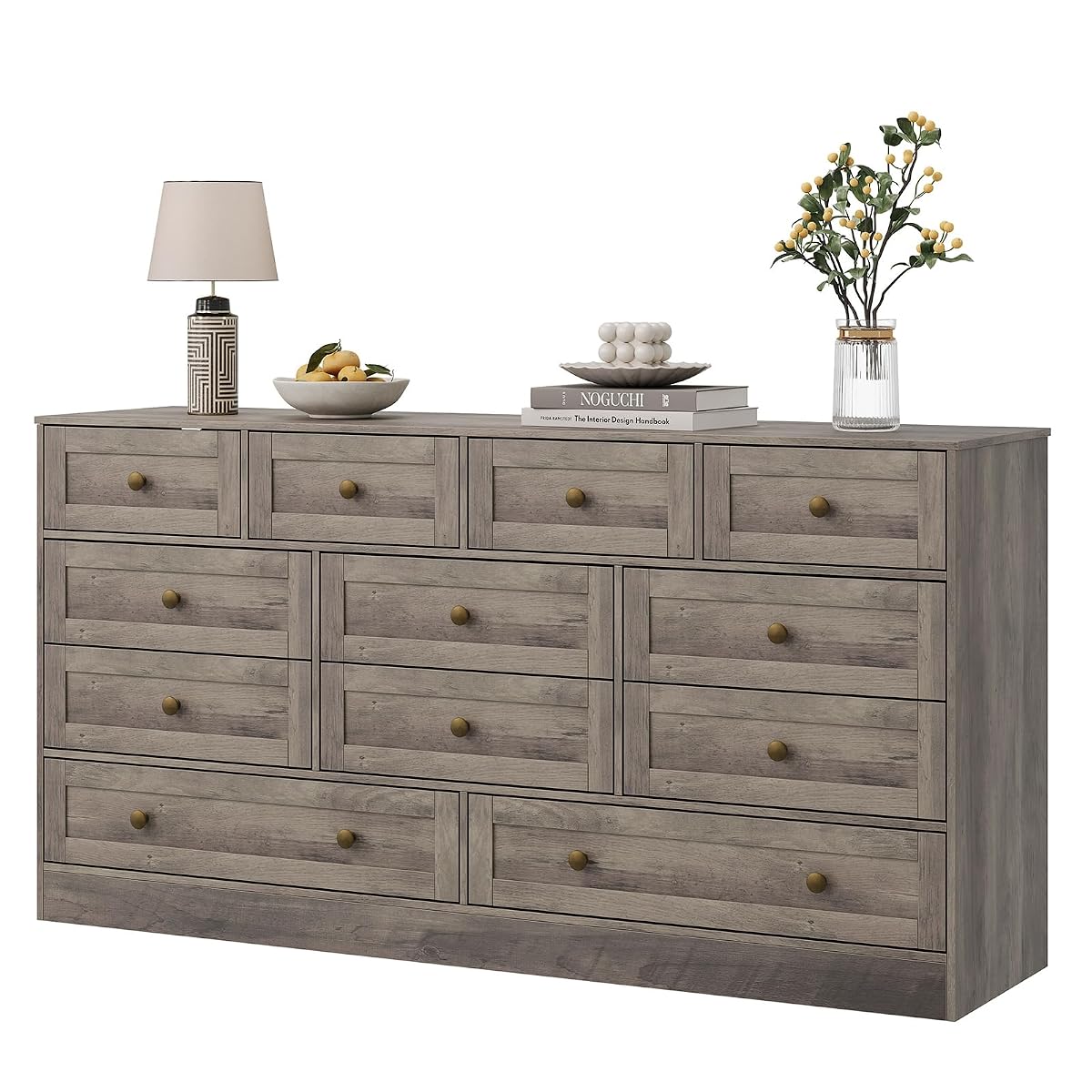 12 Drawer Wood Dresser for Bedroom, Farmhouse Chest of Drawers