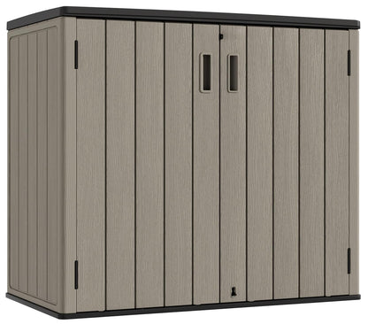 Outdoor Horizontal Storage Sheds,Outdoor Storage Cabinet Waterproof Resin Tool Storage Box for Lawn Mower,Garden Tools and Patio Furniture, Lockable (Brown)
