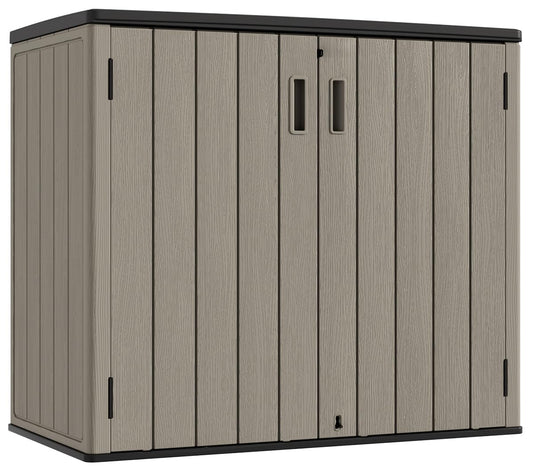 Outdoor Horizontal Storage Sheds,Outdoor Storage Cabinet Waterproof Resin Tool Storage Box for Lawn Mower,Garden Tools and Patio Furniture, Lockable (Brown)