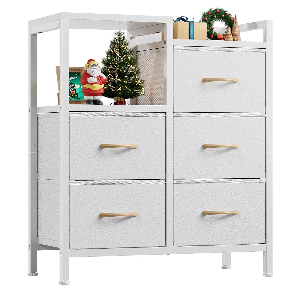 White Dresser for Bedroom, 5 Drawer Small Fabric Closet Dresser