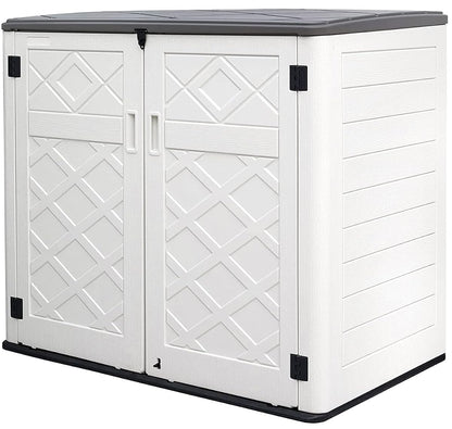 Resin Outdoor Storage Shed, 38 cu.ft Outdoor Storage Box Waterproof for Garden Tools, Patio Furniture, Trash Cans, Garage Storage, Customized Shelves & Lockable (Off White)