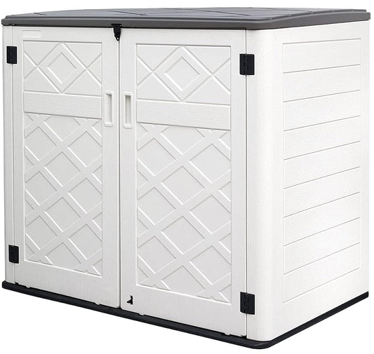 Resin Outdoor Storage Shed, 38 cu.ft Outdoor Storage Box Waterproof for Garden Tools, Patio Furniture, Trash Cans, Garage Storage, Customized Shelves & Lockable (Off White)