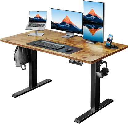 48 x 24 Inch Electric Standing Desk, Height Adjustable Computer Gaming Desk with 4 Memory Presets, Home Office Sit Stand Desk with Hooks & Cable Management, Vintage