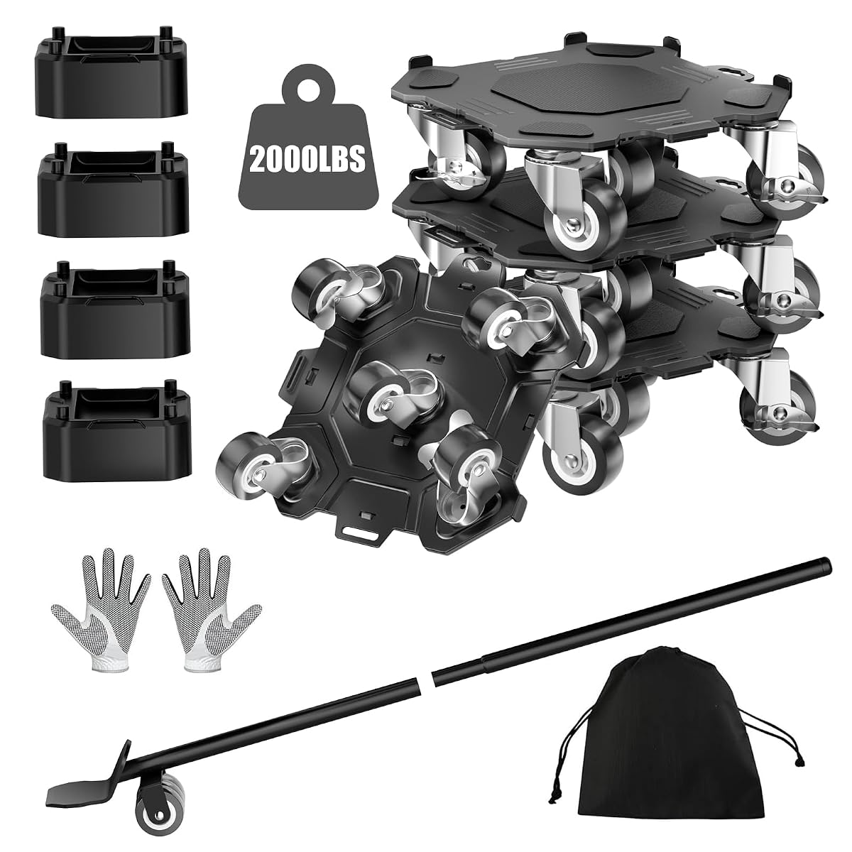 Upgraded Furniture Dolly Movers 5 Wheel Heavy Duty 2000LBS Capacity Carbon Steel Panel 360° Rotating Casters Furniture Slider for Sofa Refrigerator Piano (Black, 6in)