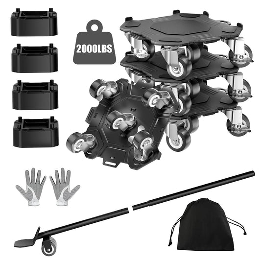 Upgraded Furniture Dolly Movers 5 Wheel Heavy Duty 2000LBS Capacity Carbon Steel Panel 360° Rotating Casters Furniture Slider for Sofa Refrigerator Piano (Black, 6in)