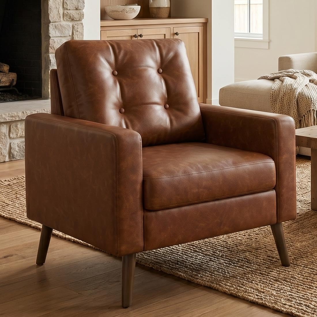 Mid Century Modern Caramel Brown Leather Armchair