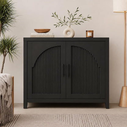 37" Modern Fluted Sideboard Buffet Cabinet with Storage, Black Oak