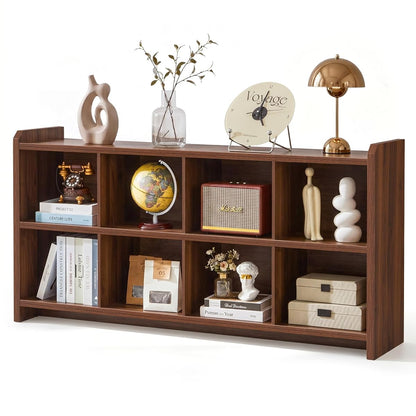 8 Cube Low Storage Organizer, 63" Long Horizontal Bookshelf, Walnut
