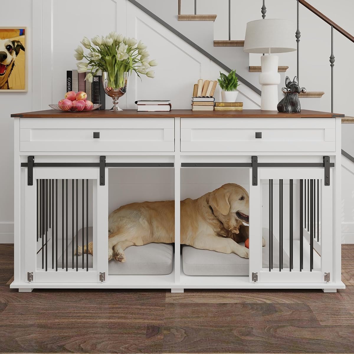 Dog Furniture Crate with 2 Drawers