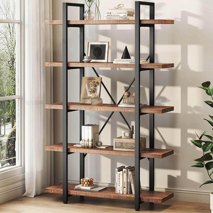 Industrial Solid Wood Bookshelf in Distressed Brown