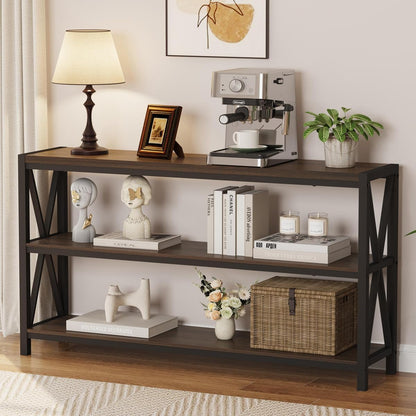 Console Table for Entryway, Modern Entry Table with 3 Tier Shelves, Couch Tables Behind Sofa for Living Room (55 Inch, Dark Walnut)