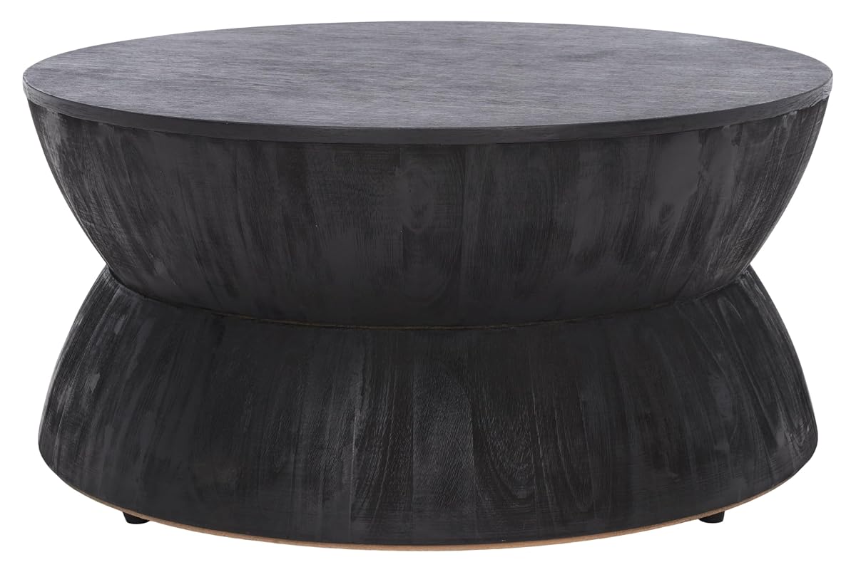 SAFAVIEH Furniture - Lailah Round Coffee Table - Mid-Century Design - Black Sculptural Drum - Fully Assembled - Ideal for Living Room, Family Room, 30" W x 30" D x 14" H (ALV1000A)