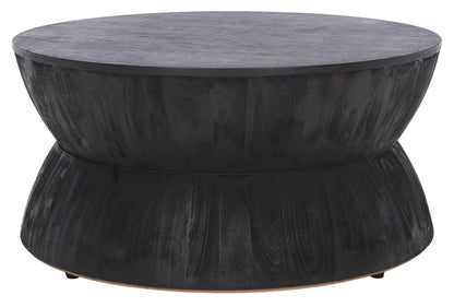 SAFAVIEH Furniture - Lailah Round Coffee Table - Mid-Century Design - Black Sculptural Drum - Fully Assembled - Ideal for Living Room, Family Room, 30" W x 30" D x 14" H (ALV1000A)