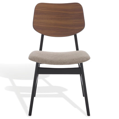 SAFAVIEH Couture Collection - Rhonda Walnut & Black Mid-Century Dining Chair Set of 2, Upholstered Linen-Style Seat, Modern Wood Design (SFV6708B-SET2)